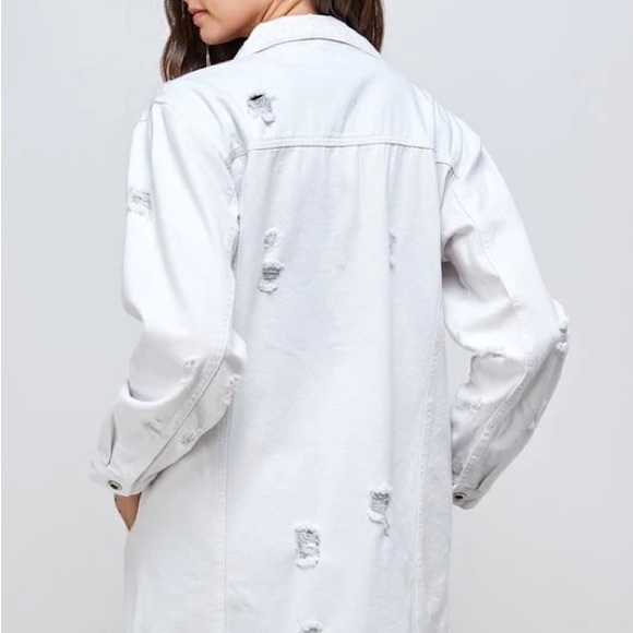 Giraffe Bling Oversized Distressed White Denim Midi Jacket - Picture 10 of 13